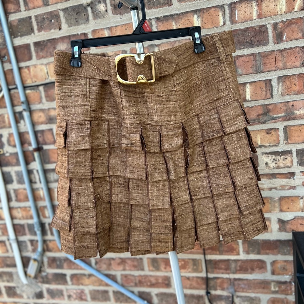 Brown pleated skirt with belt size 10
